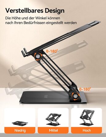 Підставка для ноутбука TECKNET, металева, регульована, чорна, 10-17.3 дюймів