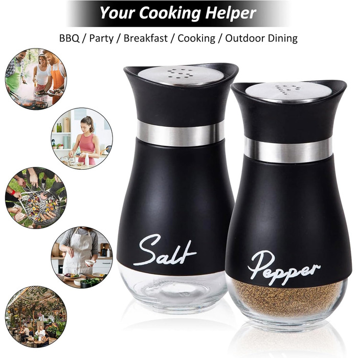 Набір для солі та перцю: скляні та нержавіючі солянки та перечниці, кухонне приладдя, набір для спецій, чорно-білі контейнери для спецій для кухні, в дорогу, кемпінг, барбекю, наповнювані