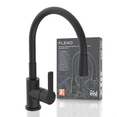 Кран кухонний гнучкий EISL Flexo з нержавіючої сталі/чорний, 360° обертання, Soft-Touch шланг, NI186FLNIB
