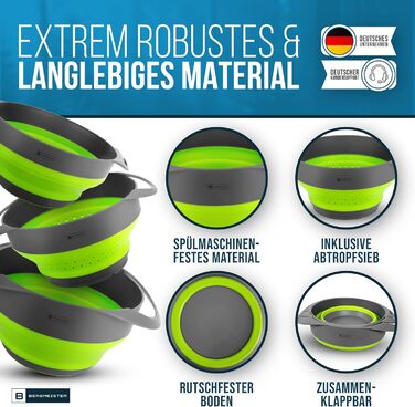 Bergmeister® Foldable Bowl Set 3in1 with Strainer 1.7L / 2.8L Multifunctional, Dishwasher-Safe, Space-Saving Marvel for Every Home and Outdoor Camping Kitchen