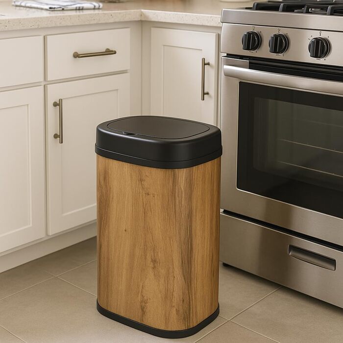 Відро для сміття кухонне Kitchen Move Majetic автоматичне 58 л з нержавіючої сталі з дерев'яною обробкою
