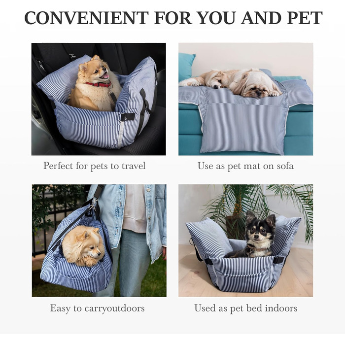 Автокрісло для собак Strusery, до 6 кг, блакитне, знятне та мивне, з антиковзною основою та ременем безпеки