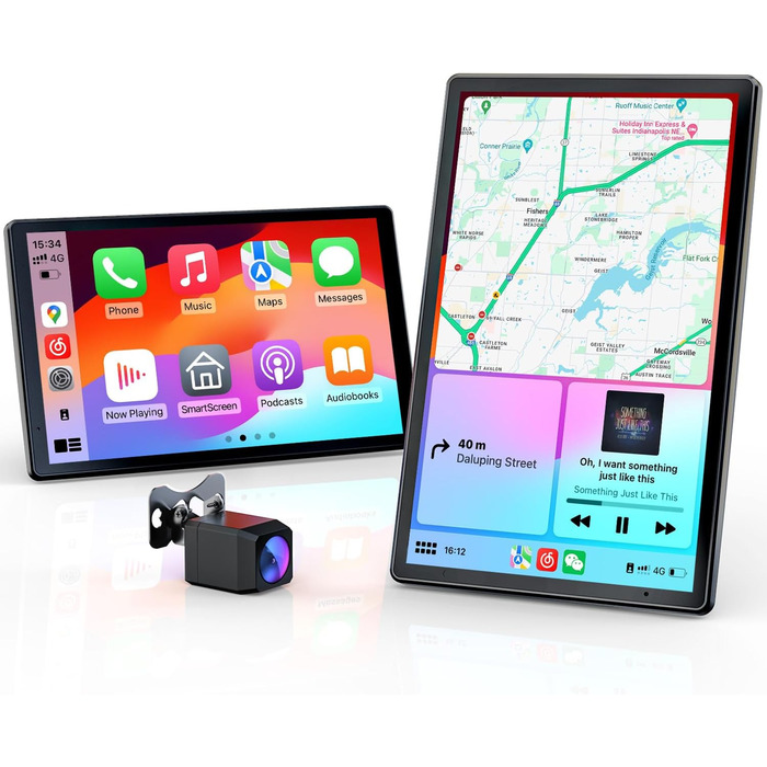 Портативна автомагнітола Krunia 8'' з Apple CarPlay і Android Auto, 1440x900 HD-дисплей, магнітне кріплення, OTA-оновлення, камера заднього виду, Bluetooth, голосове керування, GPS-навігація