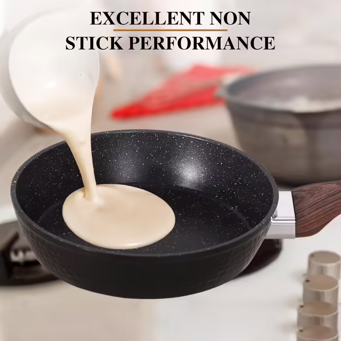 DishDelight Induction Cookware Set - 12-Piece Cookware Set with Granite Coating and Glass Lids, Induction Compatible, Non-Stick Aluminum Pots and Pans in Black
