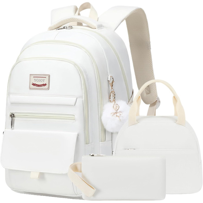 Шкільний рюкзак для підлітків, дівчаток, 3-в-1: рюкзак, ланчбокс, пенал, бежевий (15.6