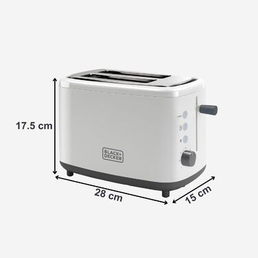 Тостер Black+Decker BXTO1001E, 1000 Вт, 2 слоти, 7 рівнів підсмажування, білий