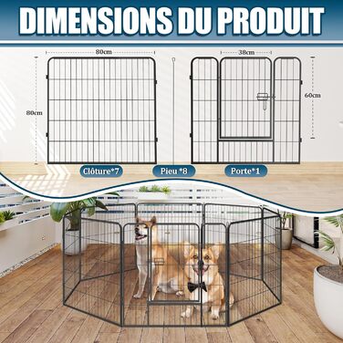 Металевий вольєр для цуценят та собак, 12-секційний загін, висота 60 см, для собак та цуценят