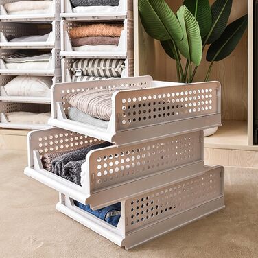 Closet Organizer 3-Piece Set, Foldable Storage Box, Organization System for Drawers, Lockers, and Closets (White) (Width-14cm*6)