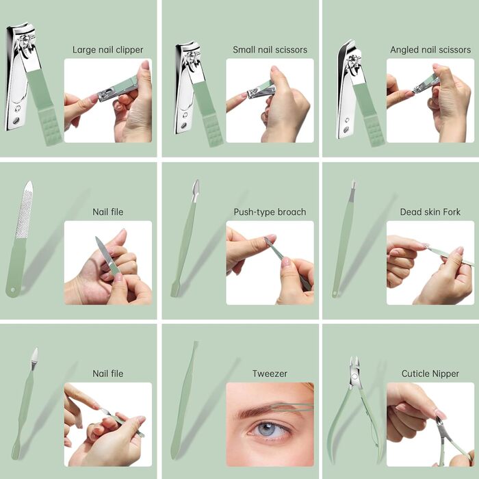 Набір для манікюру та педикюру 16 предметів: професійний набір для підстригання нігтів, чоловічий/жіночий (зелений)