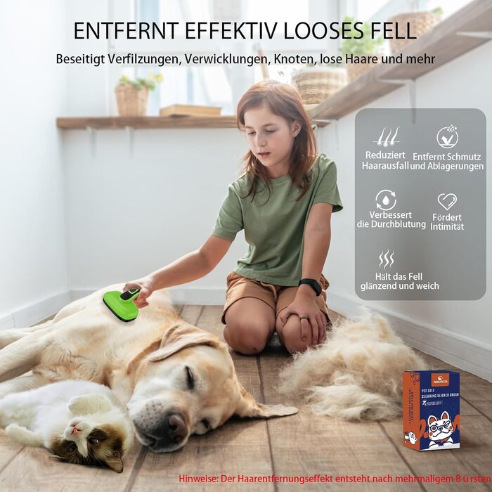 Щітка для собак і котів - самоочисна, легка в очищенні, зменшує випадання шерсті, видаляє волосся, для тварин з довгим та коротким хутром, зелена