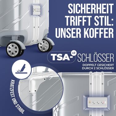 LETTOO Hartschalenkoffer середній 72L з алюмінієвим каркасом | Валіза-тролей з міцним корпусом та кріпленням для сумок [ВОДОНЕПРОНИКНА] Захист кутів (Срібний, валіза-тролей 24 дюймів)