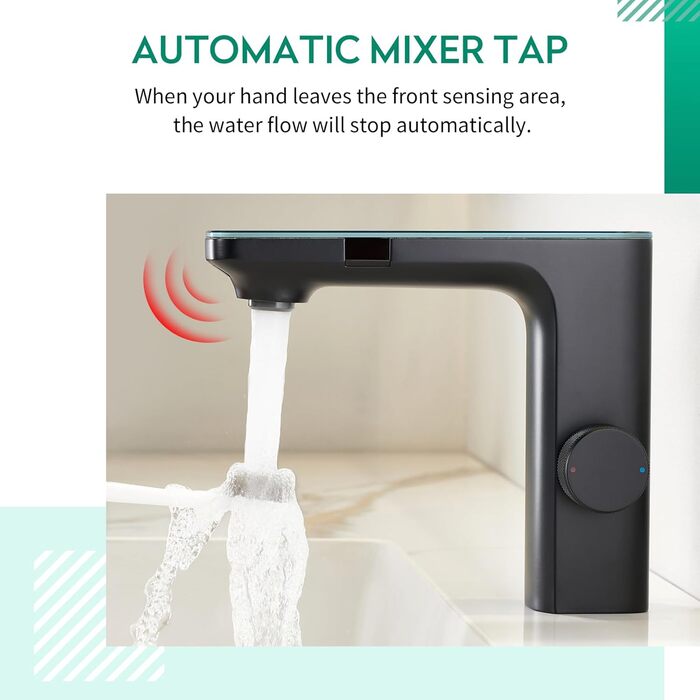 Кран кухонний CREA, 360° поворотний, з високим виливом, інфрачервоний, матовий чорний