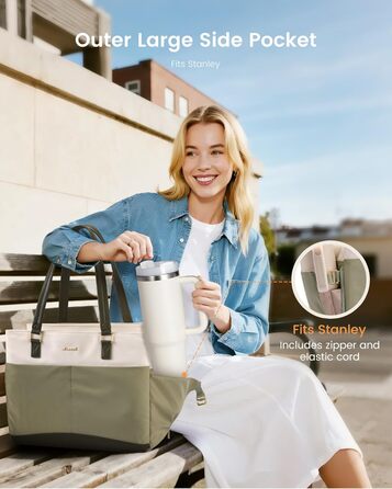 Сумка для ноутбука LOVEVOOK, велика шопер-тоут для жінок, бежево-зелена (15.6 дюймів) - для роботи, університету, офісу