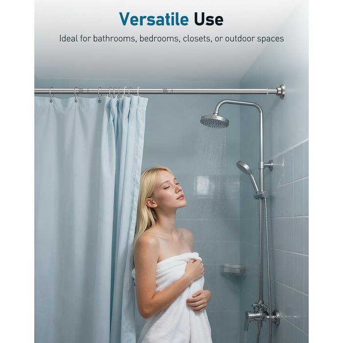 Штанга для душу Uniclife без свердління, 82–204 см, регульована, нержавіюча сталь, для ванної, вікна, шафи, срібна