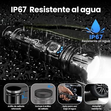 Потужний ліхтарик LED - 1000000 люмен, акумулятор 5000 mAh, IP67 водонепроникний, 5 режимів, для кемпінгу/походів/відпочинку на природі/надзвичайних ситуацій