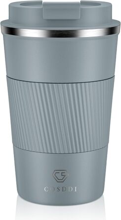 Термокружка CS COSDDI з нержавіючої сталі, 380 мл, для кави, води та чаю, з кришкою, для подорожей та авто, сірий колір