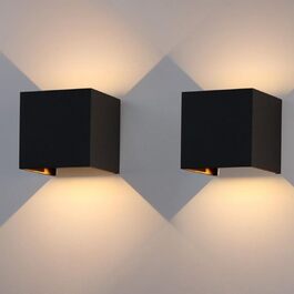Klighten LED вуличне освітлення 2 шт. 7W, настінний світильник з регульованим світловим променем, тепле біле світло 3000K, IP65, вологозахист, чорний