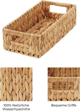 StorageWorks Woven Water Hyacinth Baskets, 2-Piece Set - Storage Baskets Woven from Water Hyacinth, 33x21x18cm Water Hyacinth Storage Basket Rectangular Shelf Basket with Double Handle for Gifts (Natural Color (Water Hyacinth), 28.5cm*19cm*9cm)