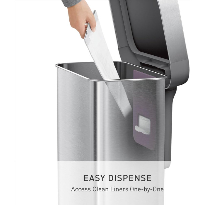 Сміттєвий бак Simplehuman CW2080 45 л з педальним механізмом, з відділенням для пакетів, для кухні, з нержавіючої сталі та сірого пластику