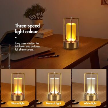 Торшер з торканням, бездротова LED лампа в стилі вінтаж, USB-зарядка, 3 кольори, регулювання яскравості, для спальні, офісу, вітальні, декор, подарунок (золотий)