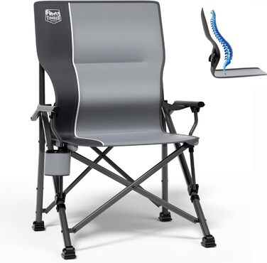 Складний туристичний стілець Timber Ridge 150 кг, регульована спинка, з підлокітниками та тримачем для напоїв - для кемпінгу, відпочинку на природі, риболовлі, пікніків та спортивних заходів (сірий)