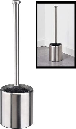 Набір для туалету Bambelaa: щітка для унітазу, гачок, контейнер з нержавіючої сталі, скло, чорний, срібний (10 x 36,5 см)