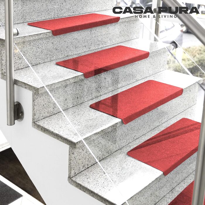 Casa Pura Stair Treads - 15 Piece Non-Slip Carpet for Stairs - Adhesive Backed, Leipzig Design, Half Round