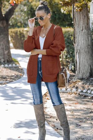 Жіночий в'язаний кардиган оверсайз з відкритим передом, велика в'язка, теплий, кавового кольору, довгі рукави, осінь