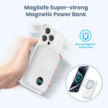 Power Bank Магнітний 10800mAh з підтримкою MagSafe, 4-в-1 з зарядкою для Apple Watch, QC4.0+PD 22.5W USB-C, LED-дисплей, для iPhone 15/14/13/12 Series, білий