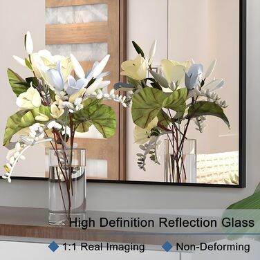 Круглий дзеркало Anyhi без рами, 40.6 см, з фаскою, для ванної кімнати, вітальні, спальні, передпокою, чорний (75.5 x 126.5 см)