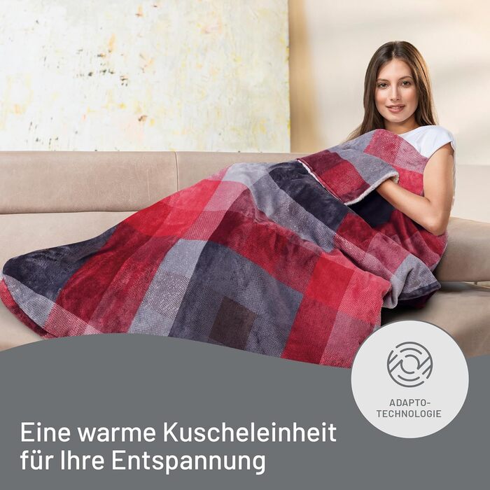 Електрична ковдра Imetec Adapto Velvet Tartan з кишенями для рук та ніг, 150x110 см, 6 температур, безпечна, швидко нагрівається, миється