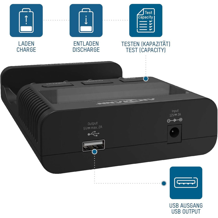 Зарядний пристрій ANSMANN для NiMH/Li-Ion акумуляторів AAA, AA, C, D (10340-26650) з USB, 4 програми + 4xAAA акумулятор