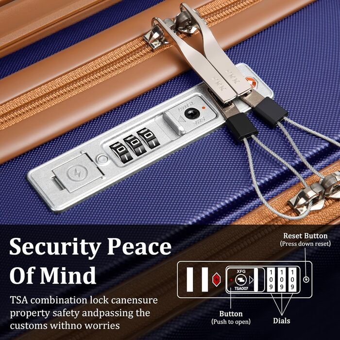 Набір валіз Imiomo 5шт з жорстким корпусом, 4 колеса, TSA-замок, відділення для ноутбука (Морська синя)