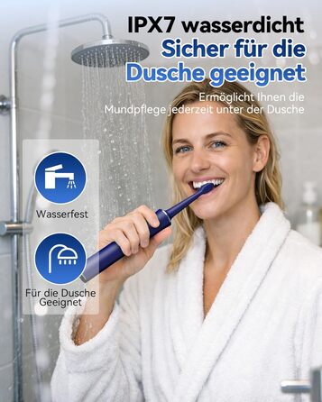 Електрична звукова зубна щітка JTF для дорослих, 5 режимів, 45 днів автономії, 8 насадок, IPX7 водонепроникна, з таймером, рожева - преміум набір для сім'ї