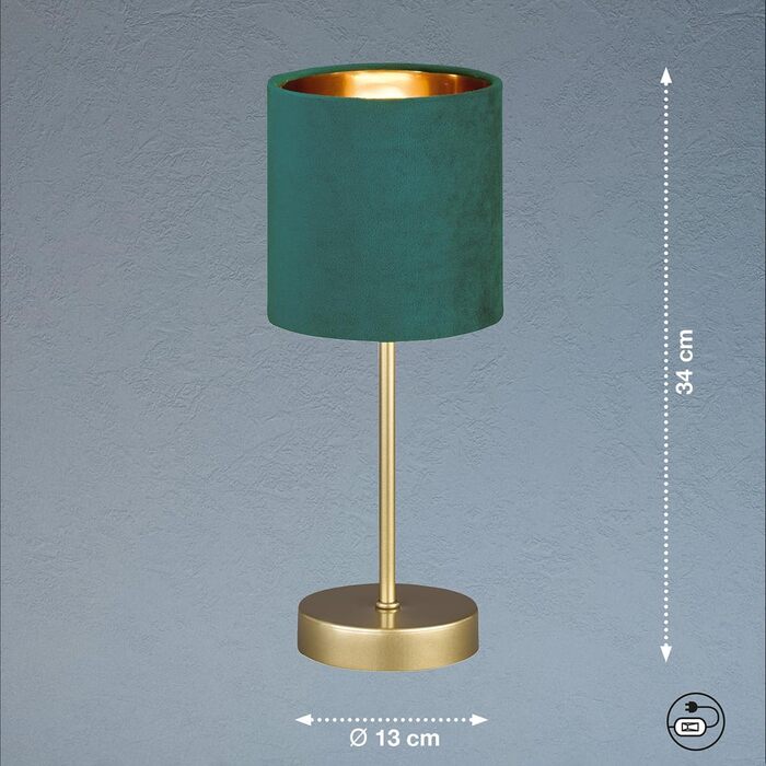 Торгова лампа Fischer & Honsel Aura: класичний дизайн, золото, смарагдовий відтінок, висота 34 см