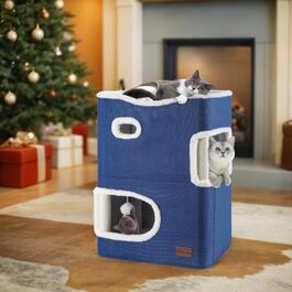YITAHOME Cat House Indoor, Cat Bed for Indoor Cats, Cat Tunnel, Cat Cave, Small Scratching Post, Cat Furniture, Cat Bed Cave, cat caves, Cat Beds (Blue, Without Platform)
