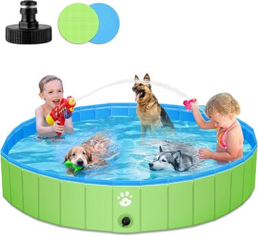 Надувний басейн для собак, 160 x 30 см, з ПВХ, стабільний та неслизький, портативний, зелений