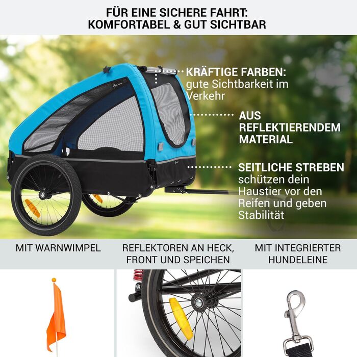 Фарм-причіп Klarfit Husky City для собак, блакитний. З підвіскою, світловідбивачами та невеликим кошиком.