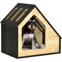 Pawhut Wooden Dog House & Cat Cave - Indoor Pet Bed with Cushion for Small Dogs & Cats (Up to 8kg) - Natural, Coffee Brown, Cream White