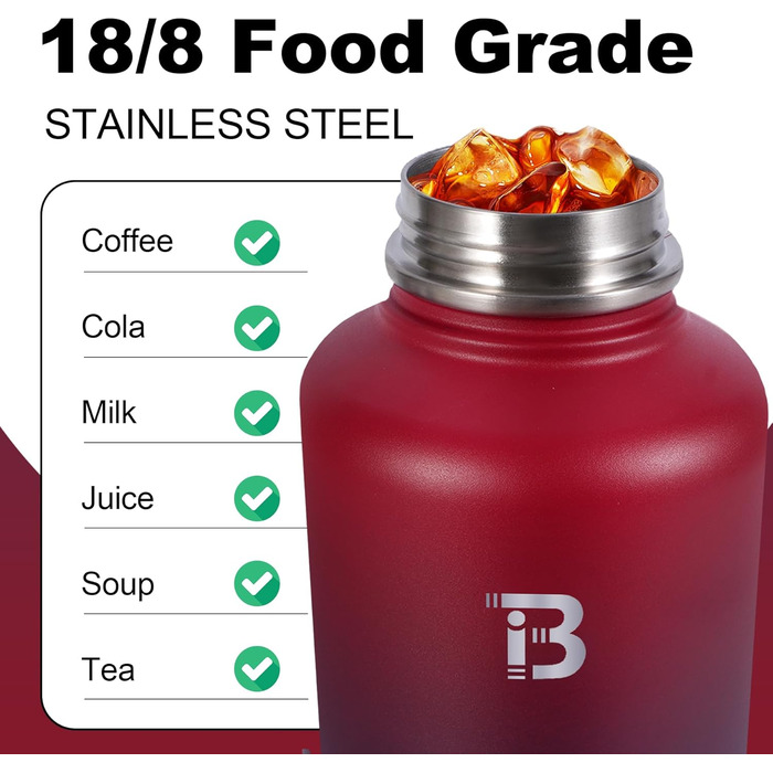 Stainless Steel Water Bottle 1900 ml (+2 Lids), 1.9 Liter Insulated Water Bottle with Straw, Leak-Proof Double-Walled Insulated Bottle with Chug Lid for School, Fitness, Outdoors