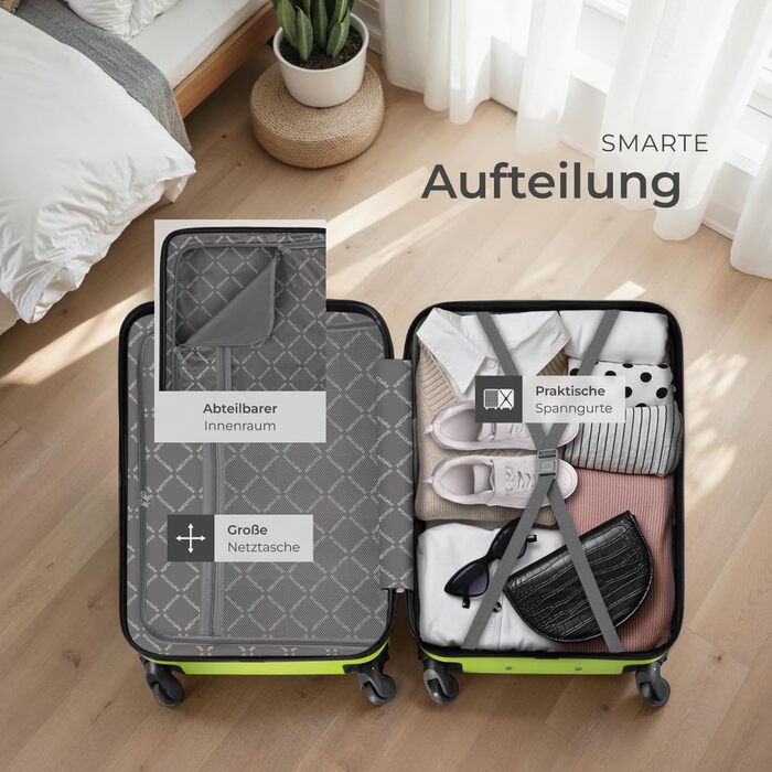 Набір валіз Tectake® 4 шт. з TSA замком, жорсткий корпус, набір ролерів, ABS, 4 колеса, 360°, телескопічна ручка - зелений