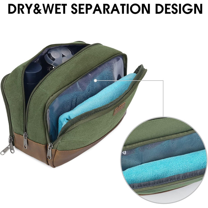 Чоловіча дорожня косметичка WANDF з канвасу, водонепроникна, зелена