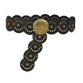 Жіночий ремінь TOFBS в стилі бохо, колір бірюзовий, металевий, широкий, регульований, для джинсів та суконь (Чорний)