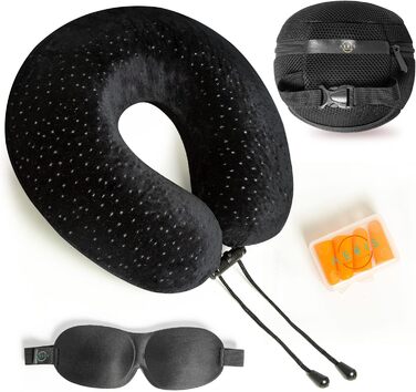 Подушка для шиї AERIS Reisen - подушка для сну з memory foam та чохлом з велюру - для подорожей (літак, авто, поїзд) та дому