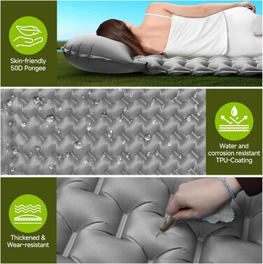 Каремат для кемпінгу Isomatte 9 см, 200x68 см - надувний матрац з подушкою, водонепроникний, для туризму, пляжу, намету (сірий)