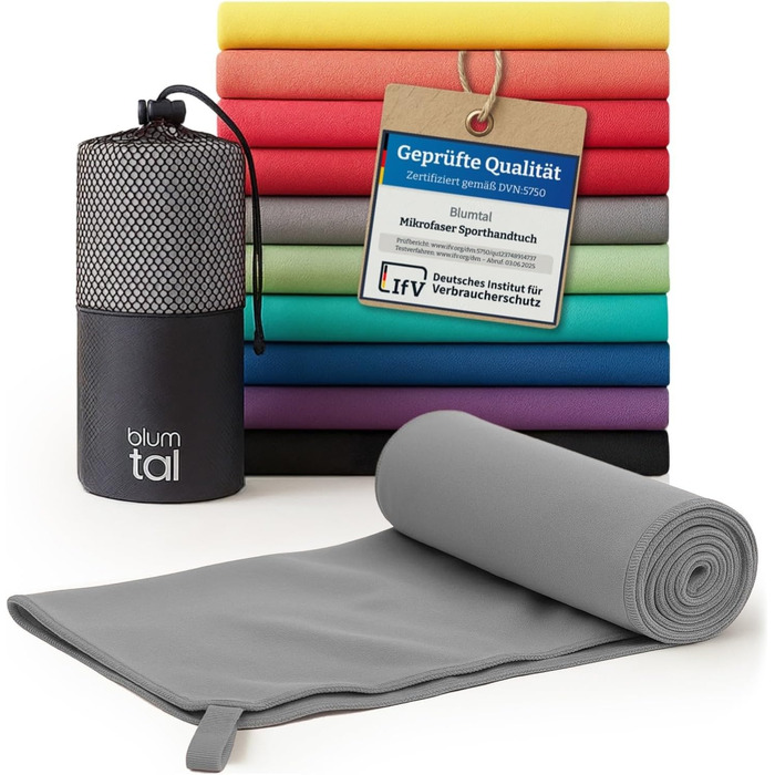 Рушник мікрофібра Blumtal 120x60 см - легкий, швидковисихаючий та надзвичайно вбираючий. Ідеальний для спорту, пляжу, подорожей - сірий колір.