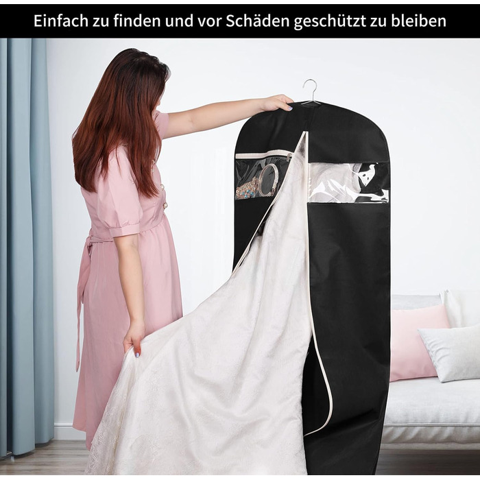 Чохол для сукні MISSLO, 177см, чорний: дихаючий, з кишенями, для вечірньої сукні, костюма, весільної сукні, у подорож