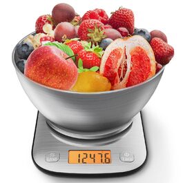 Digital Kitchen Food Scale with Bowl - Stainless Steel, 11lb/0.01oz, IPX6 Waterproof - for Baking, Cooking, Dieting