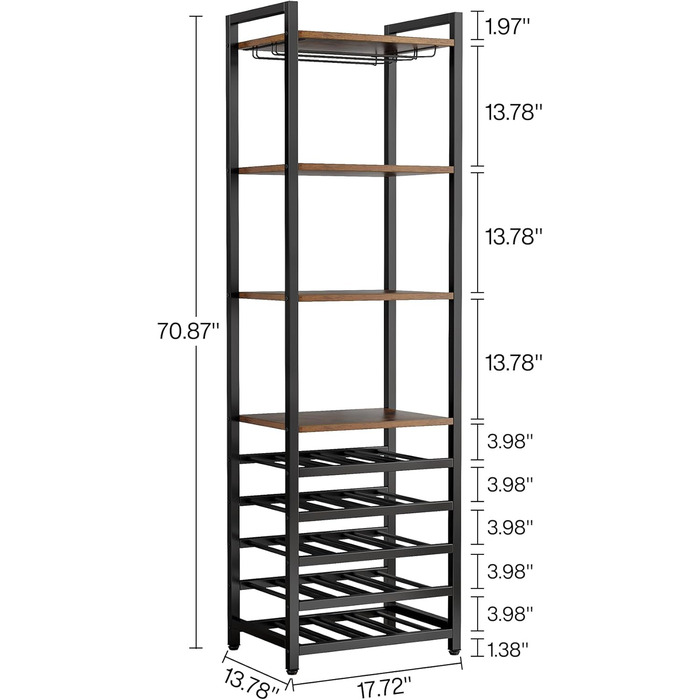 Tribesigns 20 Bottle Wine Baker's Rack, Freestanding Wine Rack, 9 Tiers, Industrial Freestanding Wine Rack Wine Bar with Glass Holder, Bottle Shelf for Bar, Kitchen, Dining Room, Rustic Brown