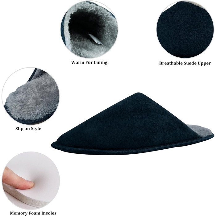 Тапочки домашні зимові для чоловіків та жінок. Теплі, плюшеві, з пам'яттю форми, антиковзкі, для дому та вулиці. Розмір 42/43 EU, Стиль 7